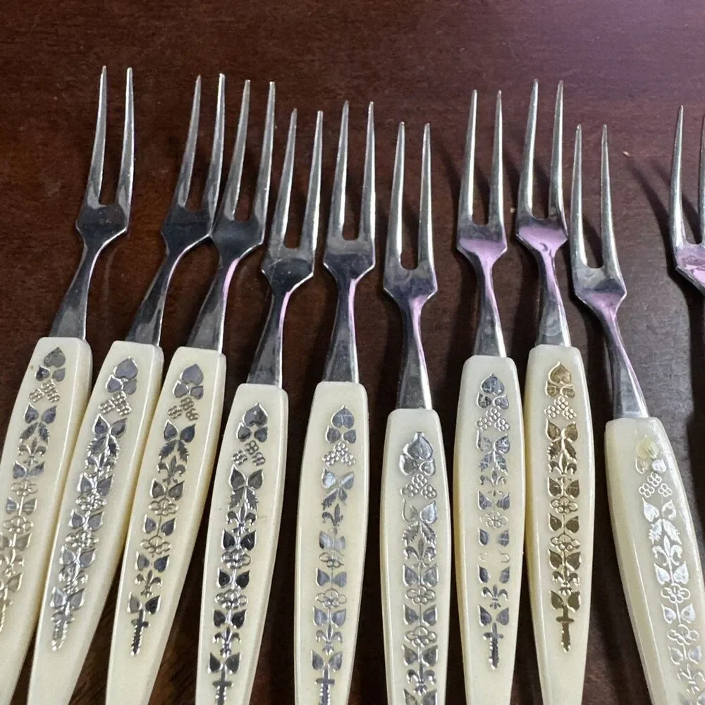 Vintage Mini Fork Stainless Steel With Decorative Handles Set Of 12 Appetizers